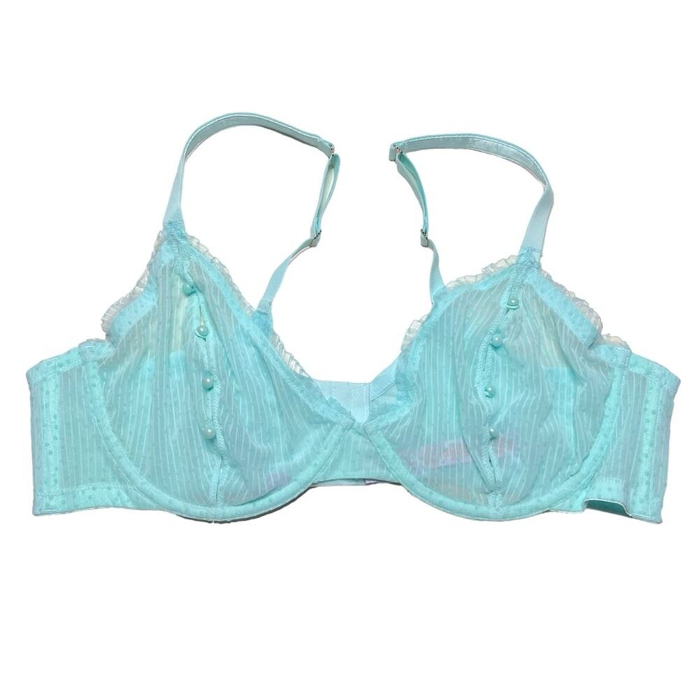 Savage X Fenty Back to the Boudoir Pearl Button Unlined Bra Blue Light Size 44D